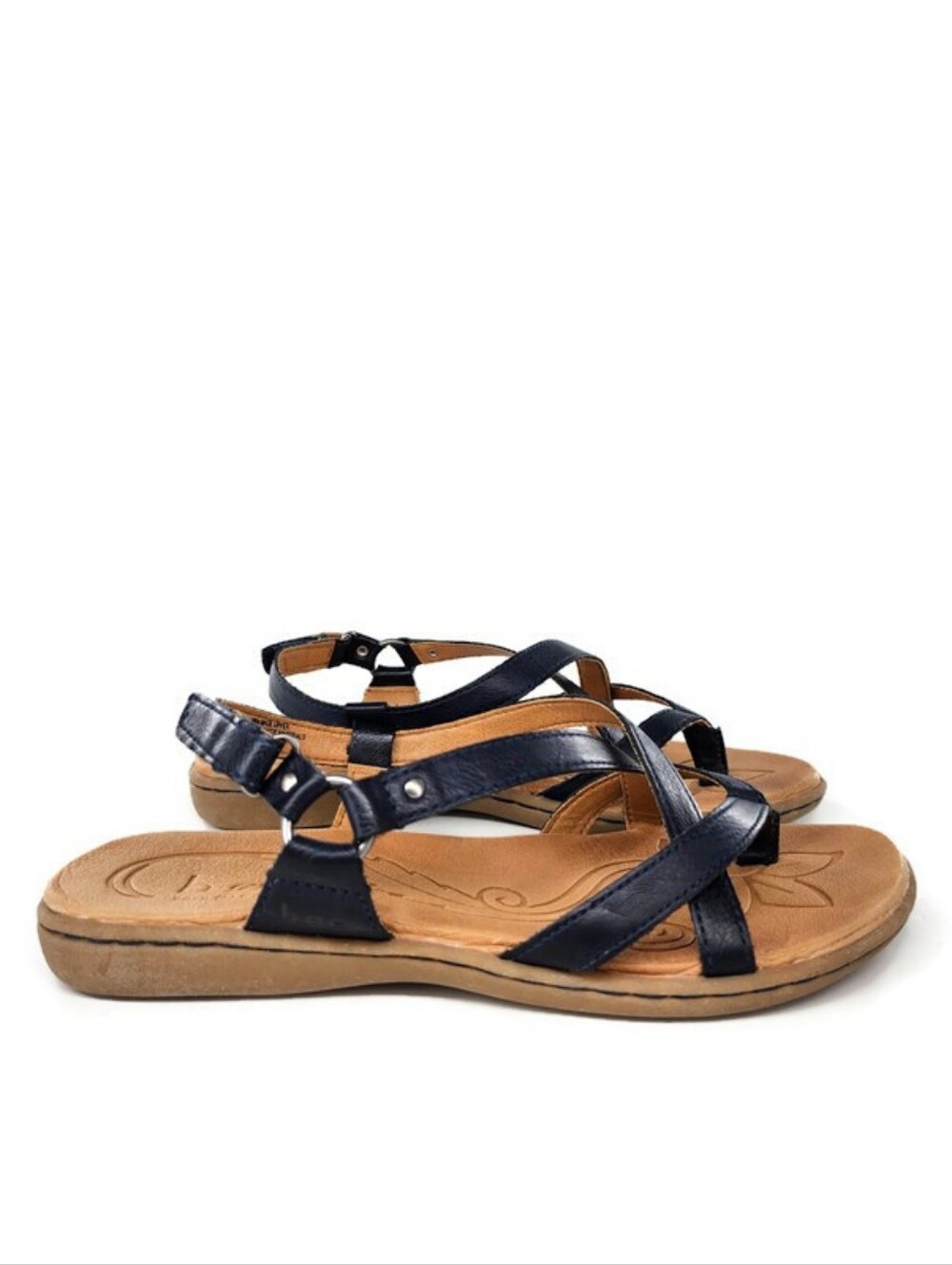b.o.c. Born Navy Blue Strappy Toe-Post Slingback Flat Sandals - Picture 4 of 11